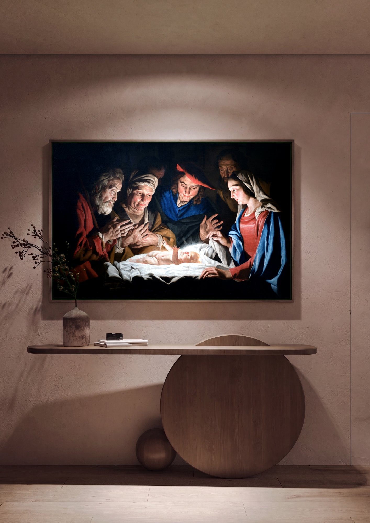 Quadro Decorativo A Adoração dos Pastores - Matthias Stomer em ambiente decorado