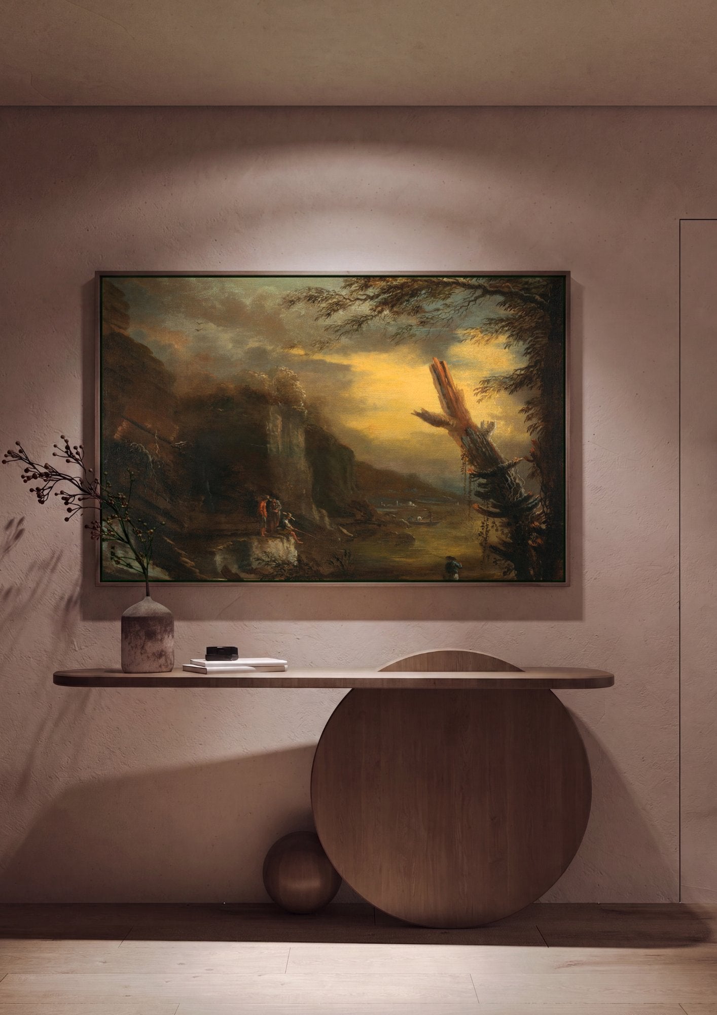 Quadro Decorativo Paisagem com Pescadores - Salvator Rosa em ambiente decorado