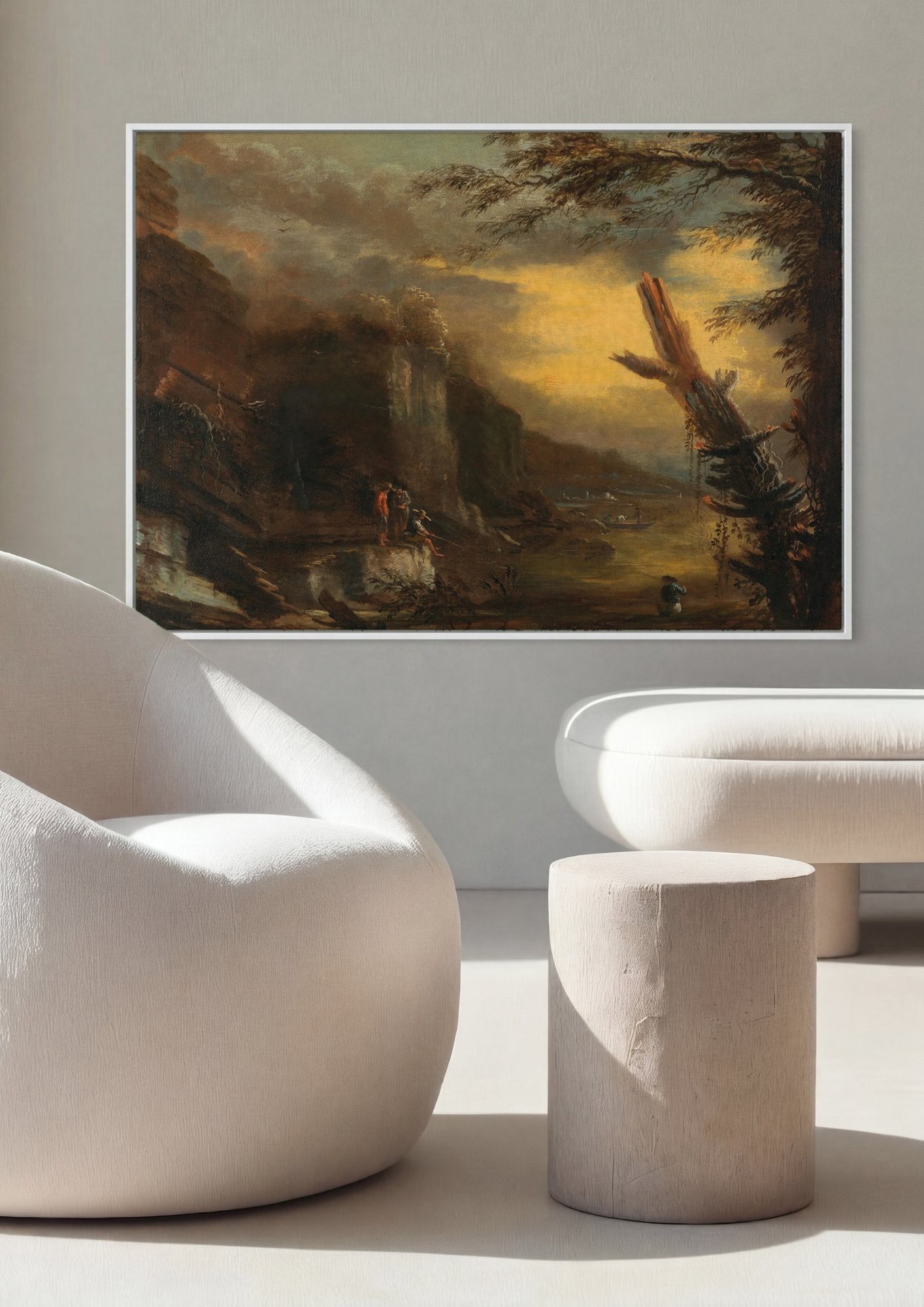 Quadro Decorativo Paisagem com Pescadores - Salvator Rosa em ambiente decorado