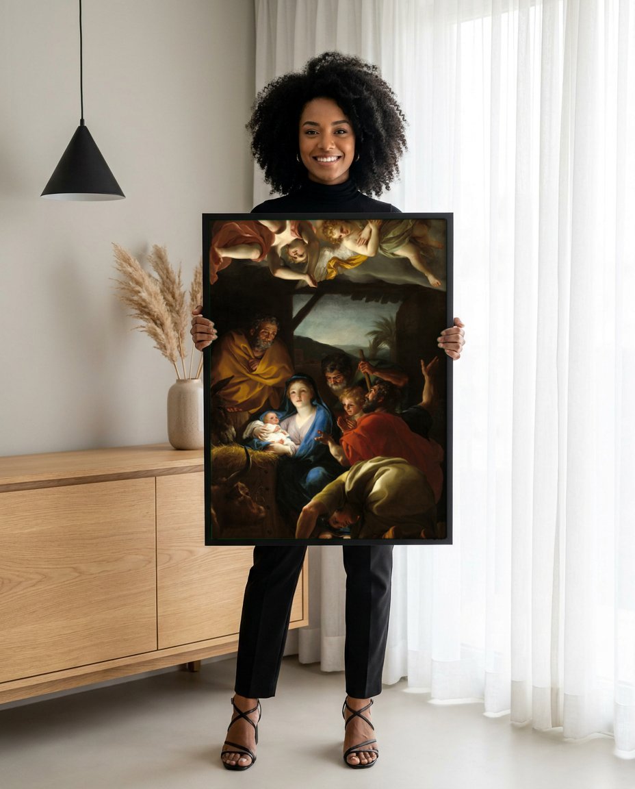 Quadro Decorativo A Adoração dos Pastores - Anton Raphael Mengs com modelo em ambiente