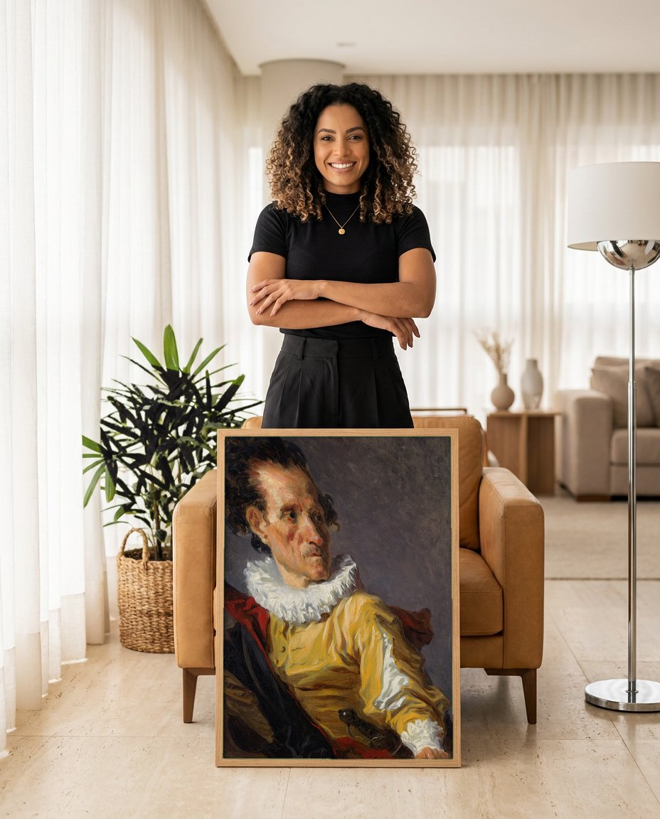 Quadro Decorativo O Ator de Jean Honoré Fragonard com modelo em ambiente