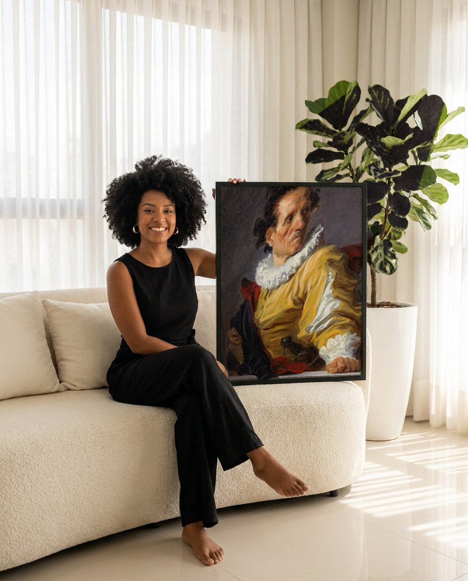 Quadro Decorativo O Ator de Jean Honoré Fragonard com modelo em ambiente