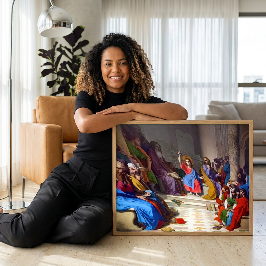 Quadro Decorativo Jesus entre os Doutores - Ingres com modelo em ambiente