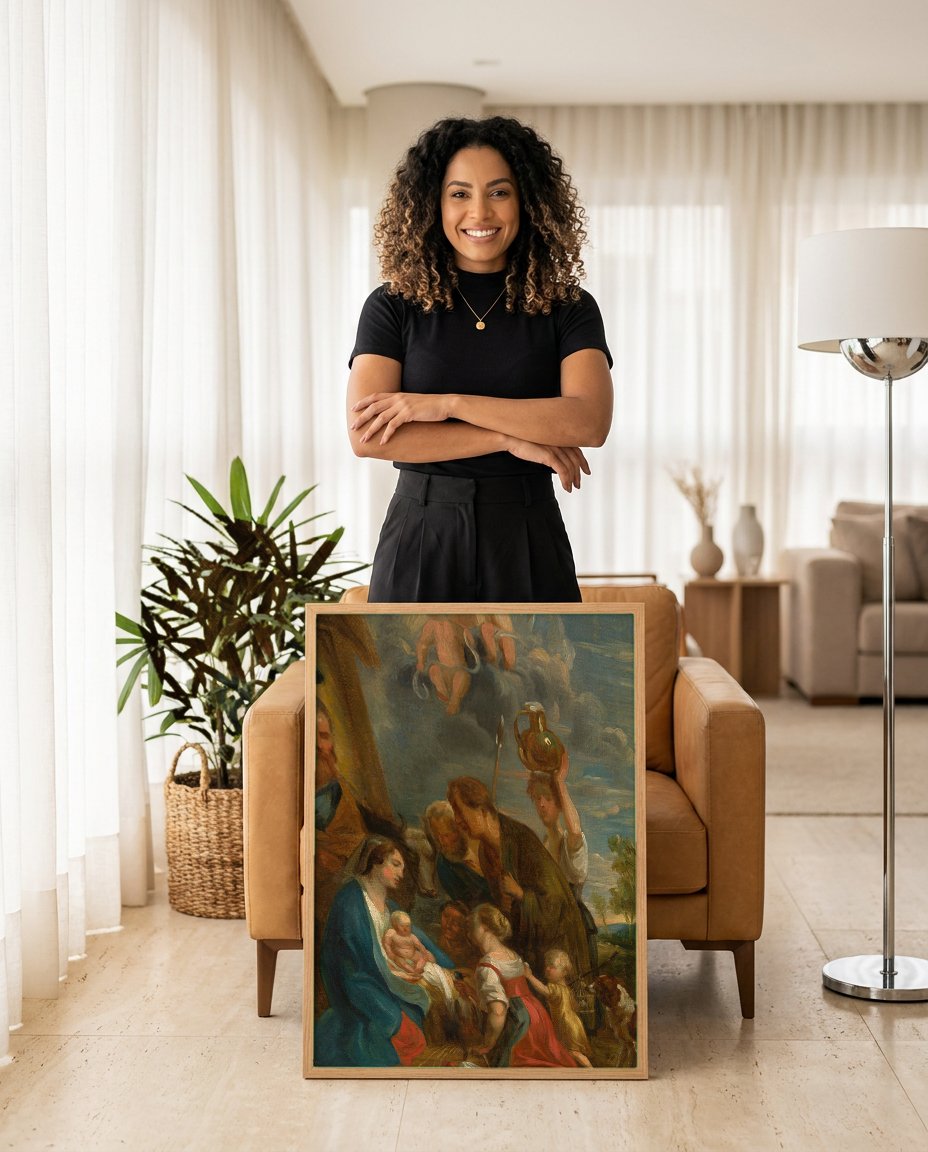 Quadro Decorativo A Adoração dos Pastores - Jacob Jordaens com modelo em ambiente