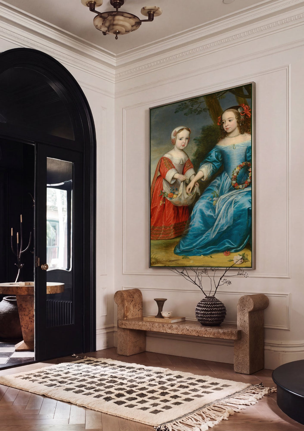 Quadro Decorativo Duas Meninas com Flores - G. van Honthorst em ambiente decorado