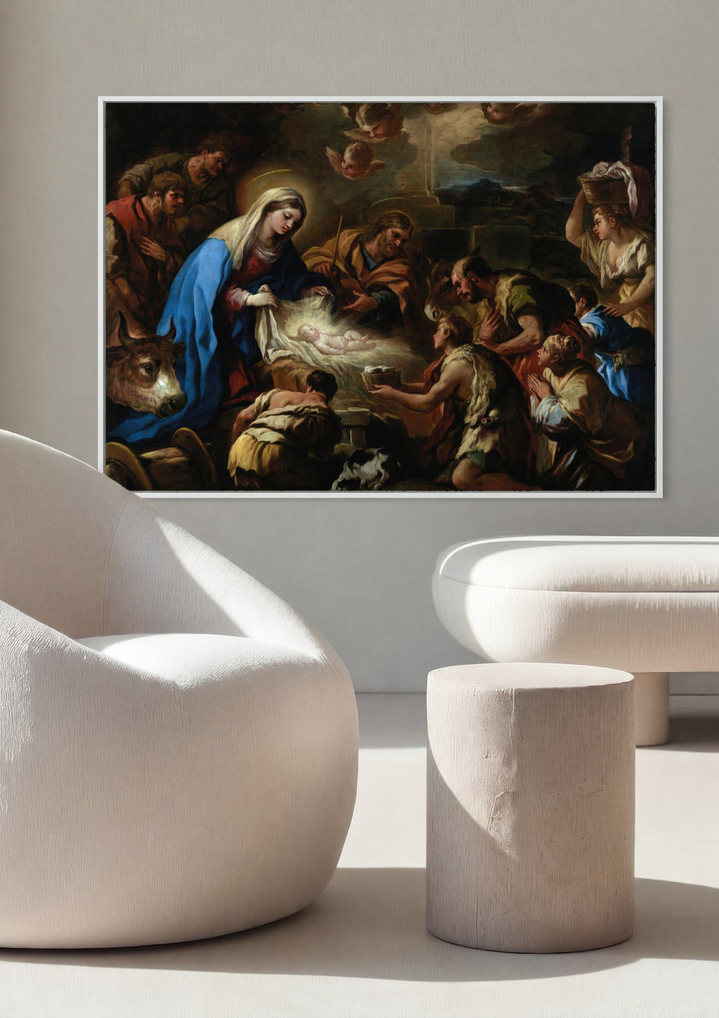 Quadro Decorativo A Adoração dos Pastores - Luca Giordano em ambiente decorado