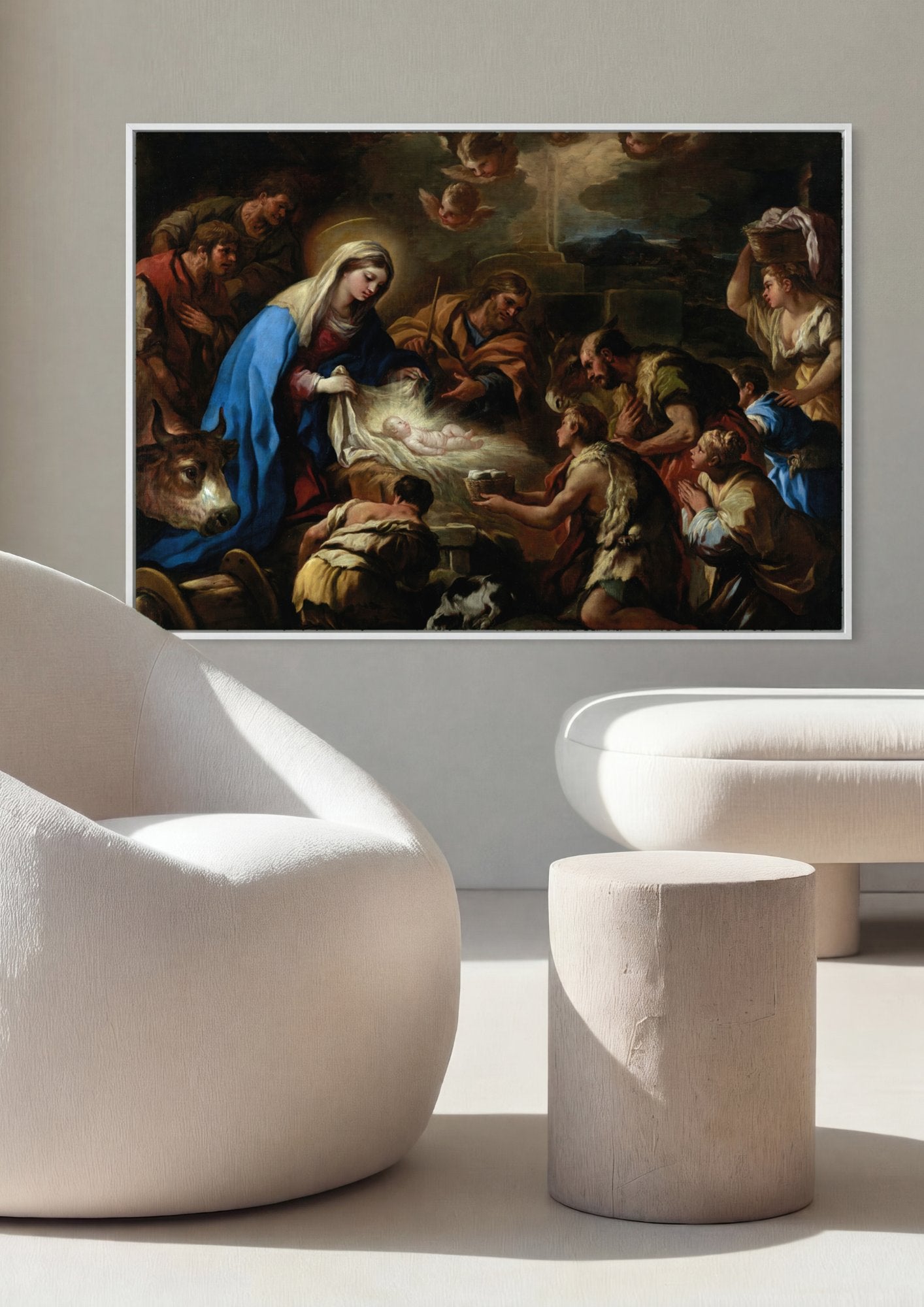Quadro Decorativo A Adoração dos Pastores - Luca Giordano em ambiente decorado