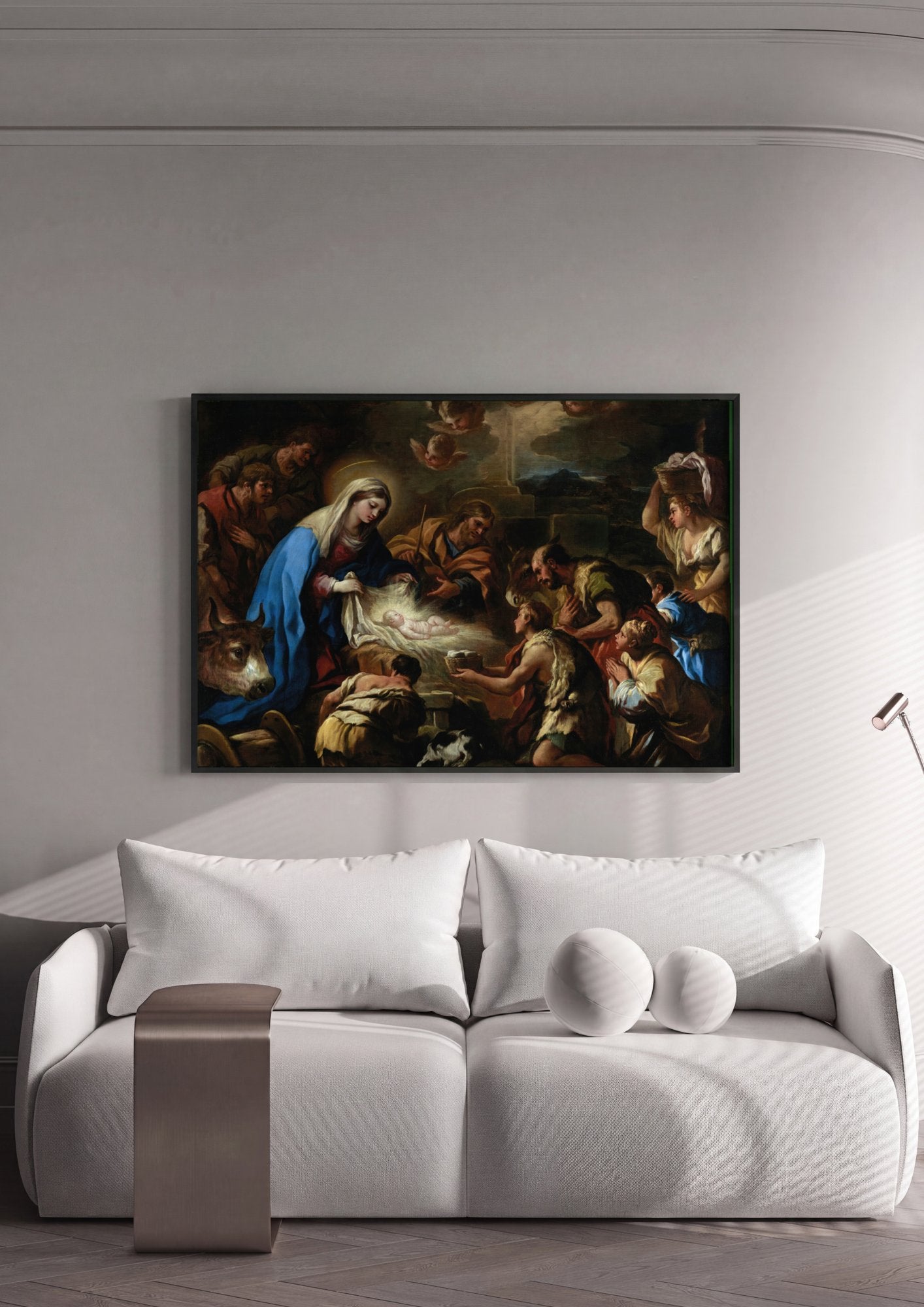 Quadro Decorativo A Adoração dos Pastores - Luca Giordano em ambiente decorado