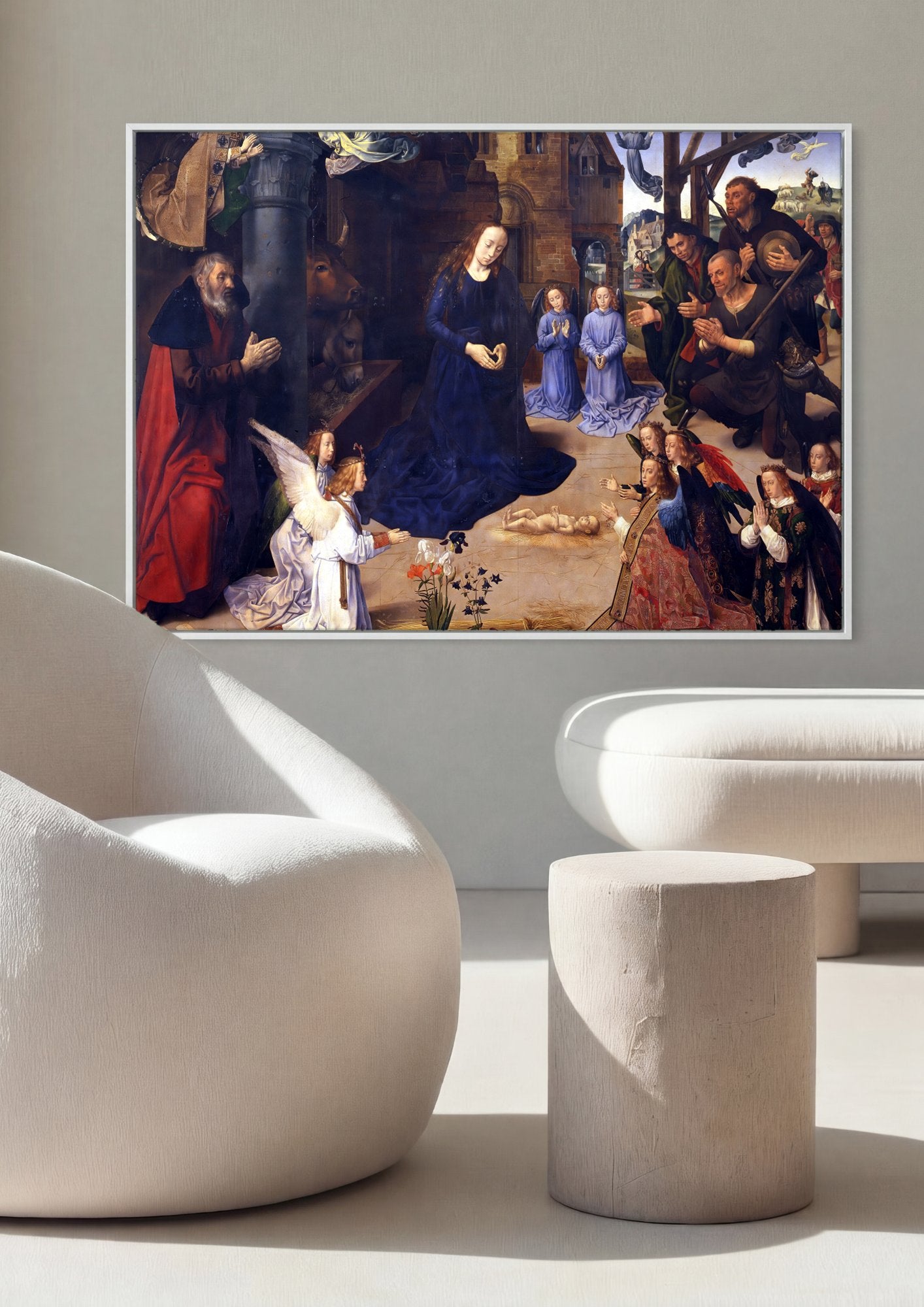 Quadro Decorativo A Adoração dos Pastores - Hugo van der Goes em ambiente decorado