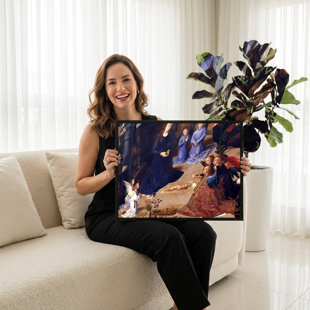 Quadro Decorativo A Adoração dos Pastores - Hugo van der Goes com modelo em ambiente