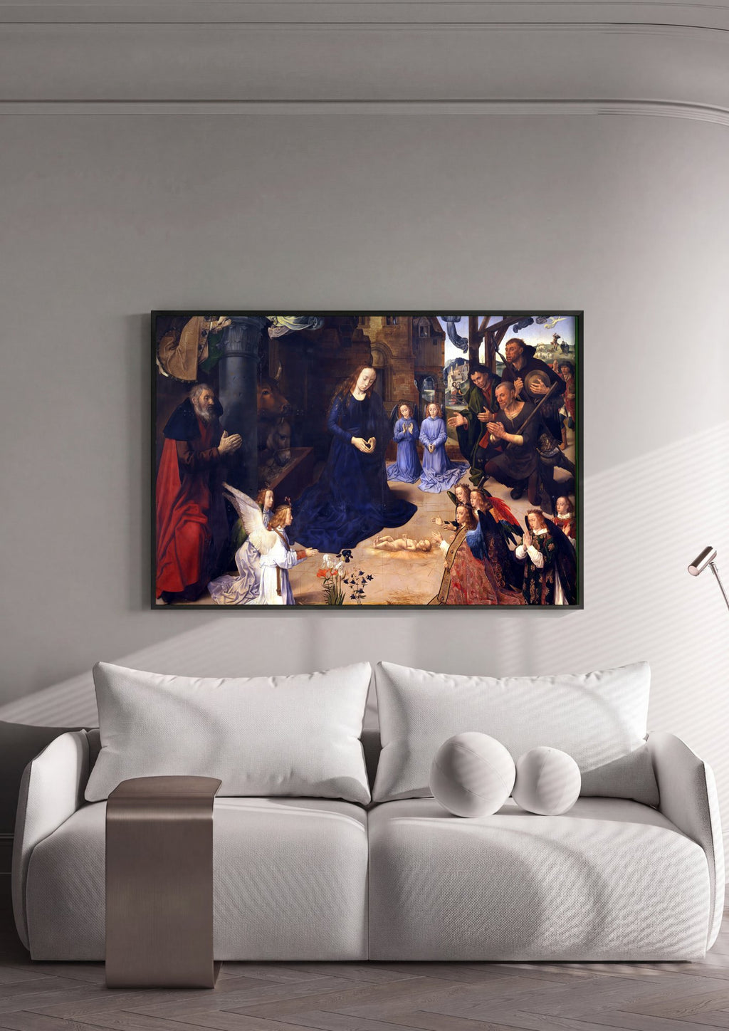 Quadro Decorativo A Adoração dos Pastores - Hugo van der Goes em ambiente decorado
