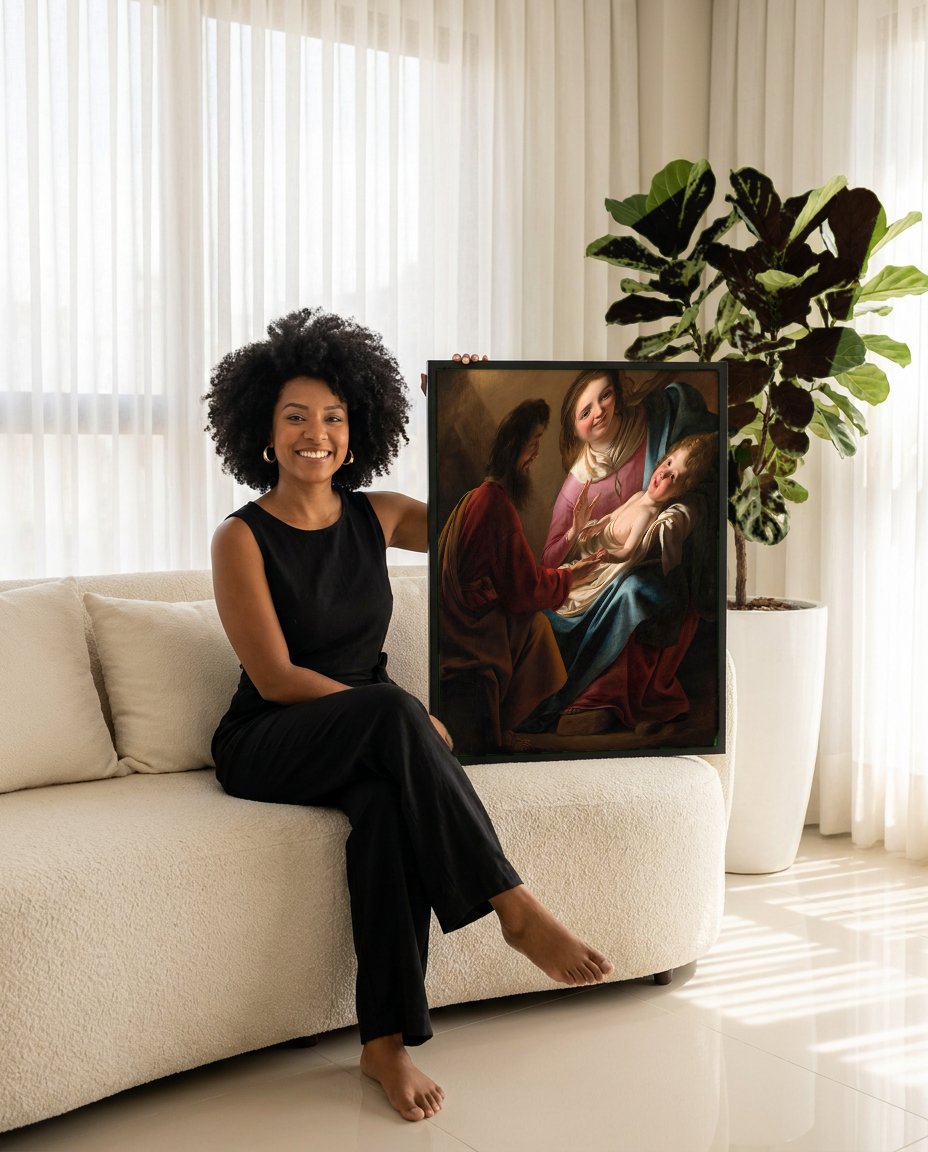 Quadro Decorativo A Adoração dos Pastores - Honthorst com modelo em ambiente