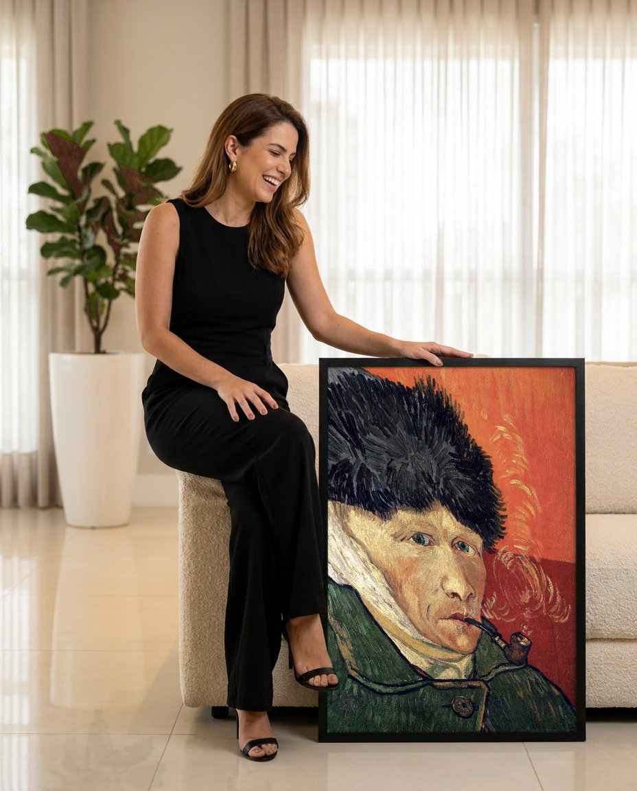 Quadro Decorativo Autorretrato com a Orelha Cortada - Van Gogh com modelo em ambiente