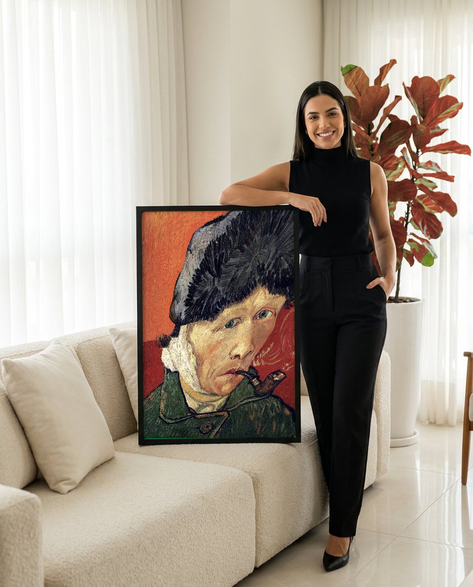 Quadro Decorativo Autorretrato com a Orelha Cortada - Van Gogh com modelo em ambiente