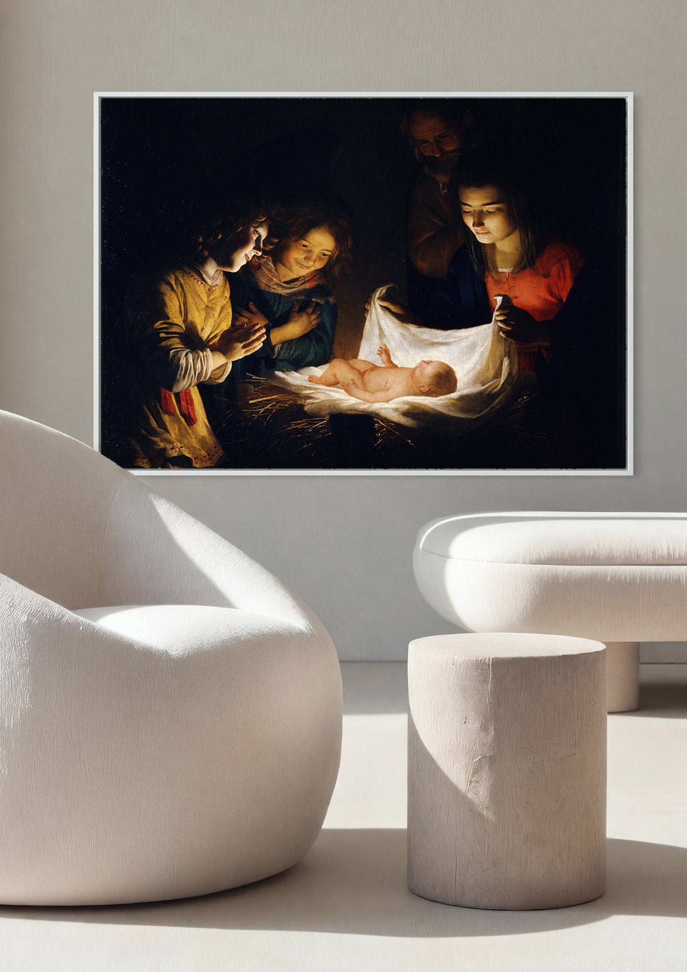 Quadro Decorativo A Adoração dos Pastores - Gerard van Honthorst em ambiente decorado