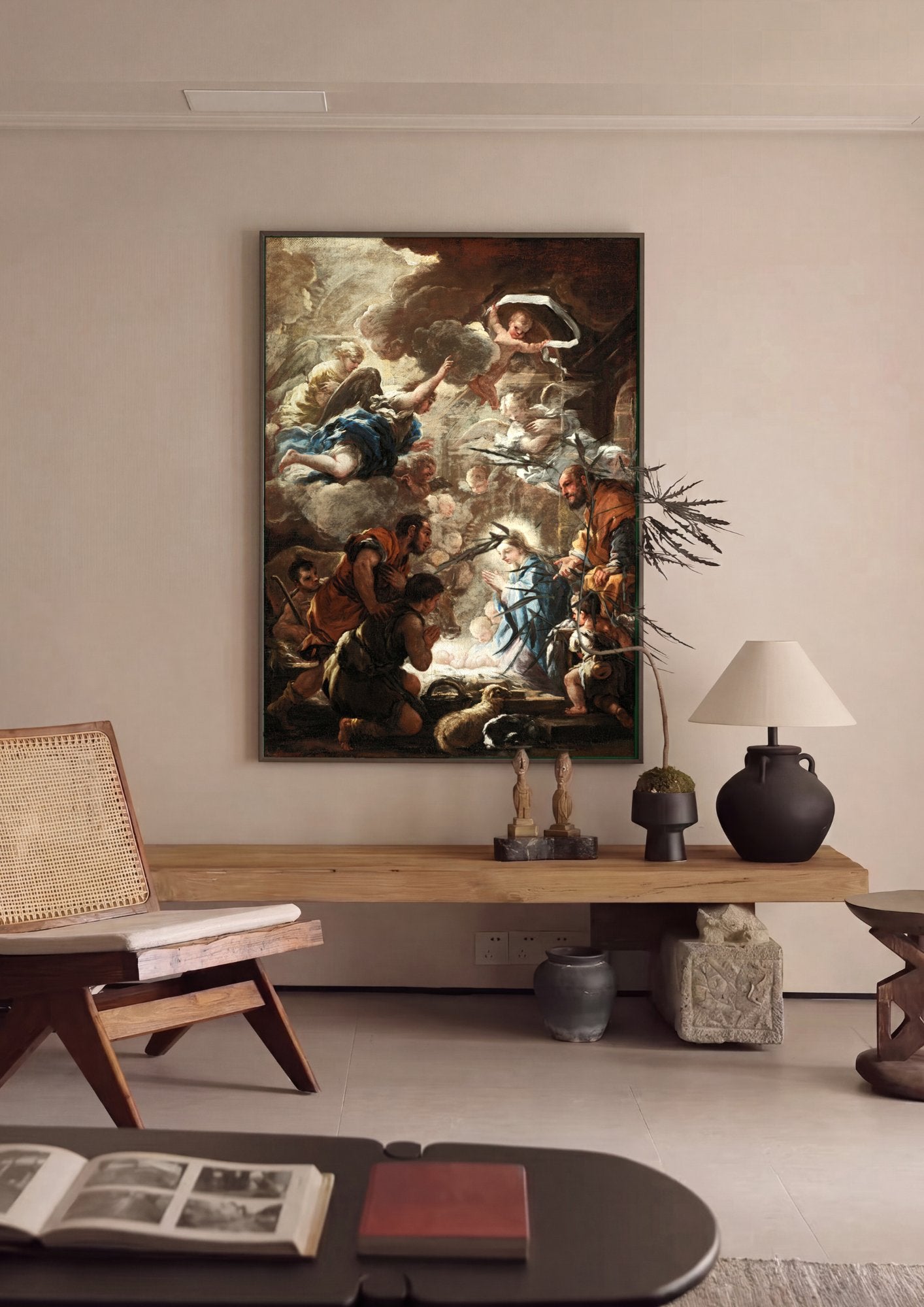 Quadro Decorativo A Adoração dos Pastores - Luca Giordano em ambiente decorado