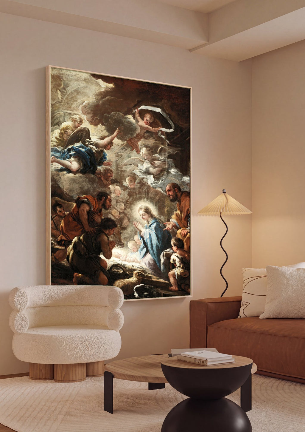 Quadro Decorativo A Adoração dos Pastores - Luca Giordano em ambiente decorado