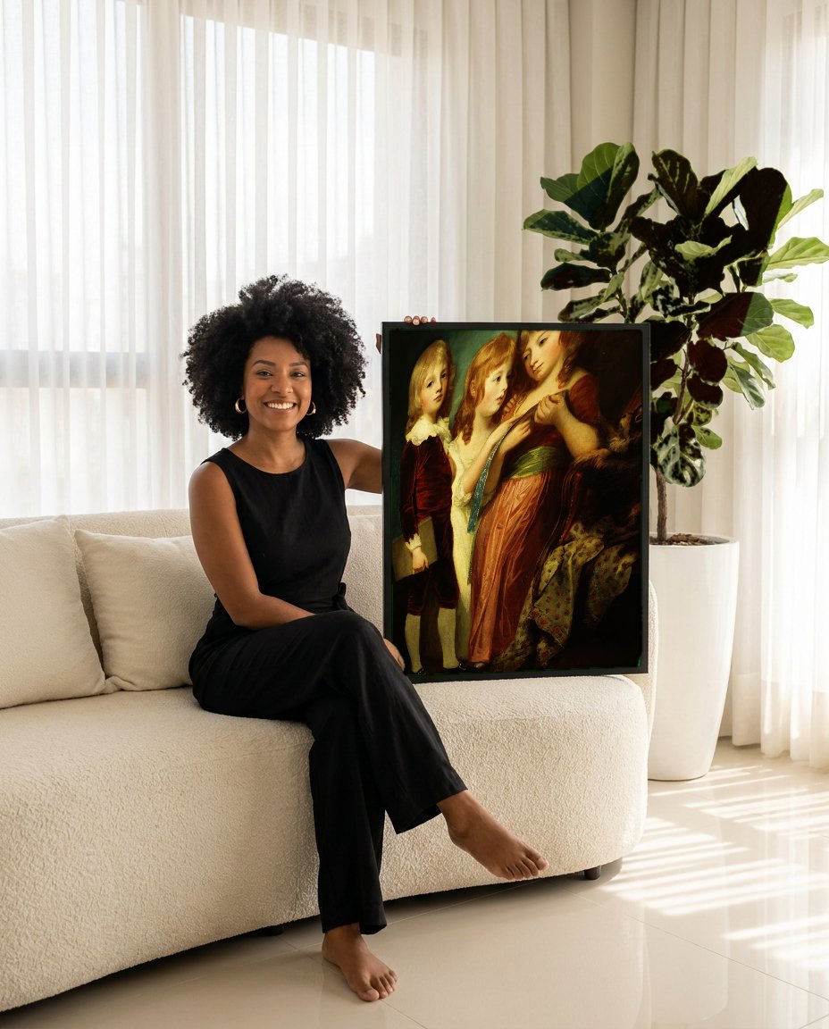 Quadro Decorativo Crianças com Cão - George Romney com modelo em ambiente