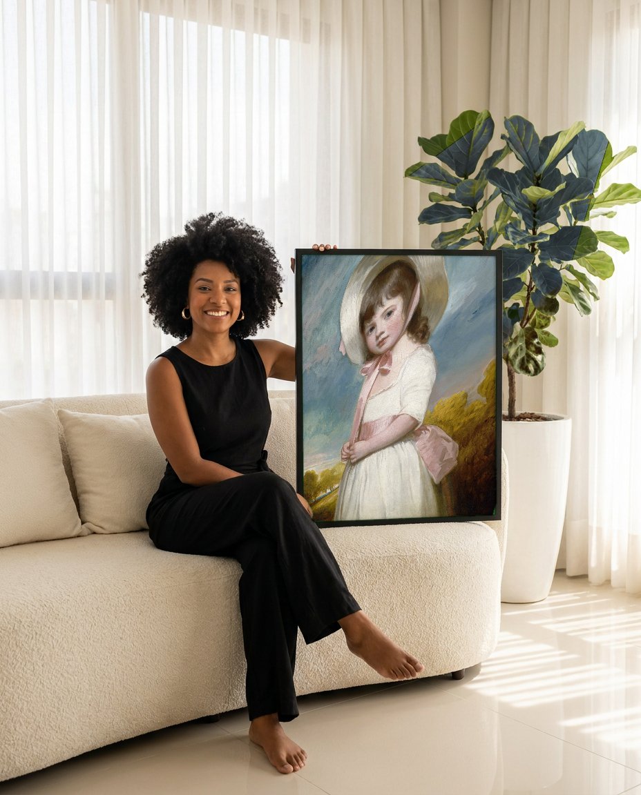 Quadro Decorativo Retrato Infantil - George Romney com modelo em ambiente