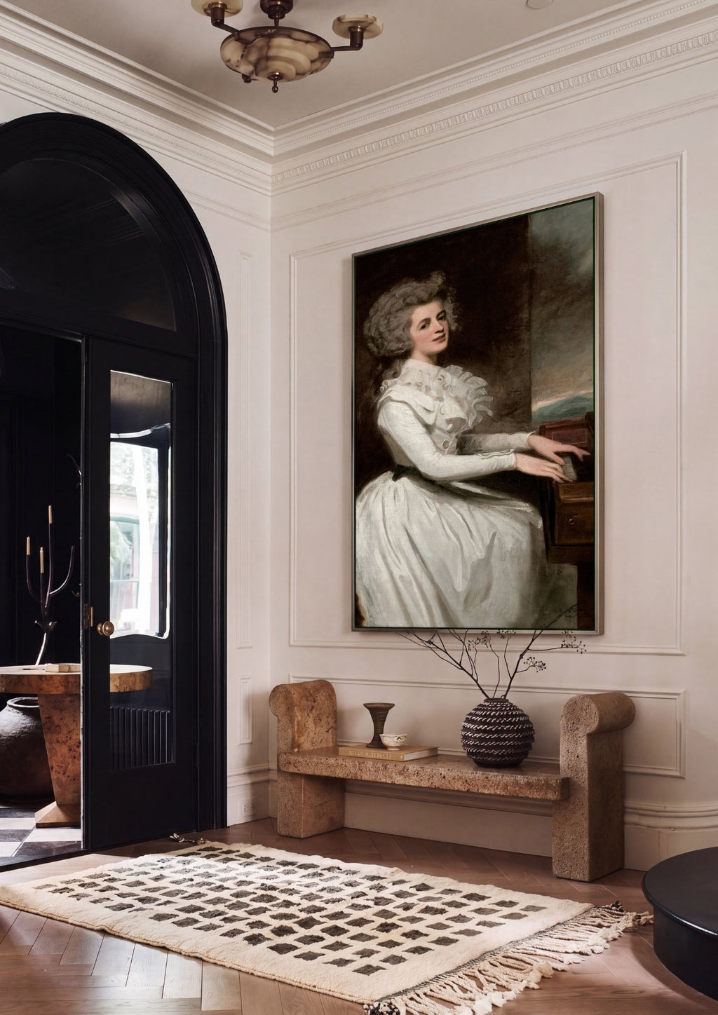 Quadro Decorativo Senhora ao Piano - George Romney em ambiente decorado