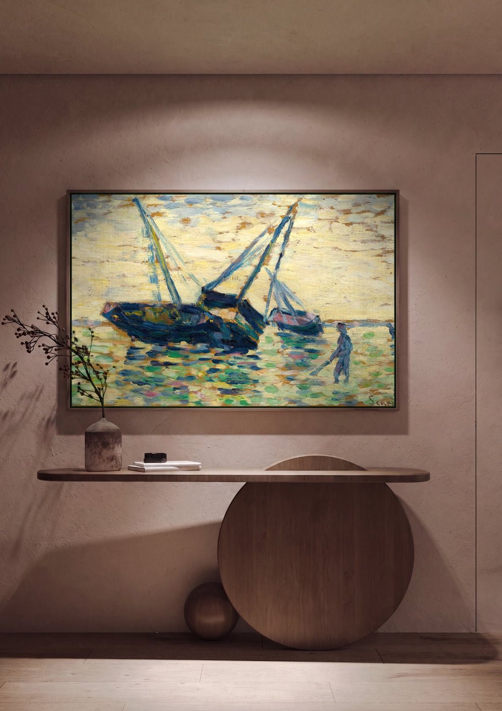 Quadro Decorativo Porto com Barcos - Georges Seurat em ambiente decorado