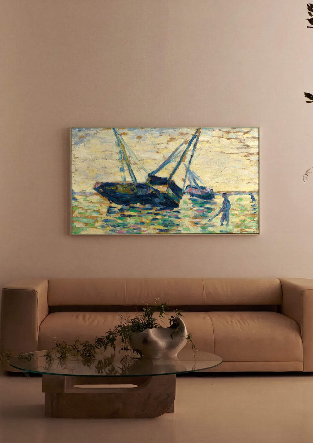 Quadro Decorativo Porto com Barcos - Georges Seurat em ambiente decorado