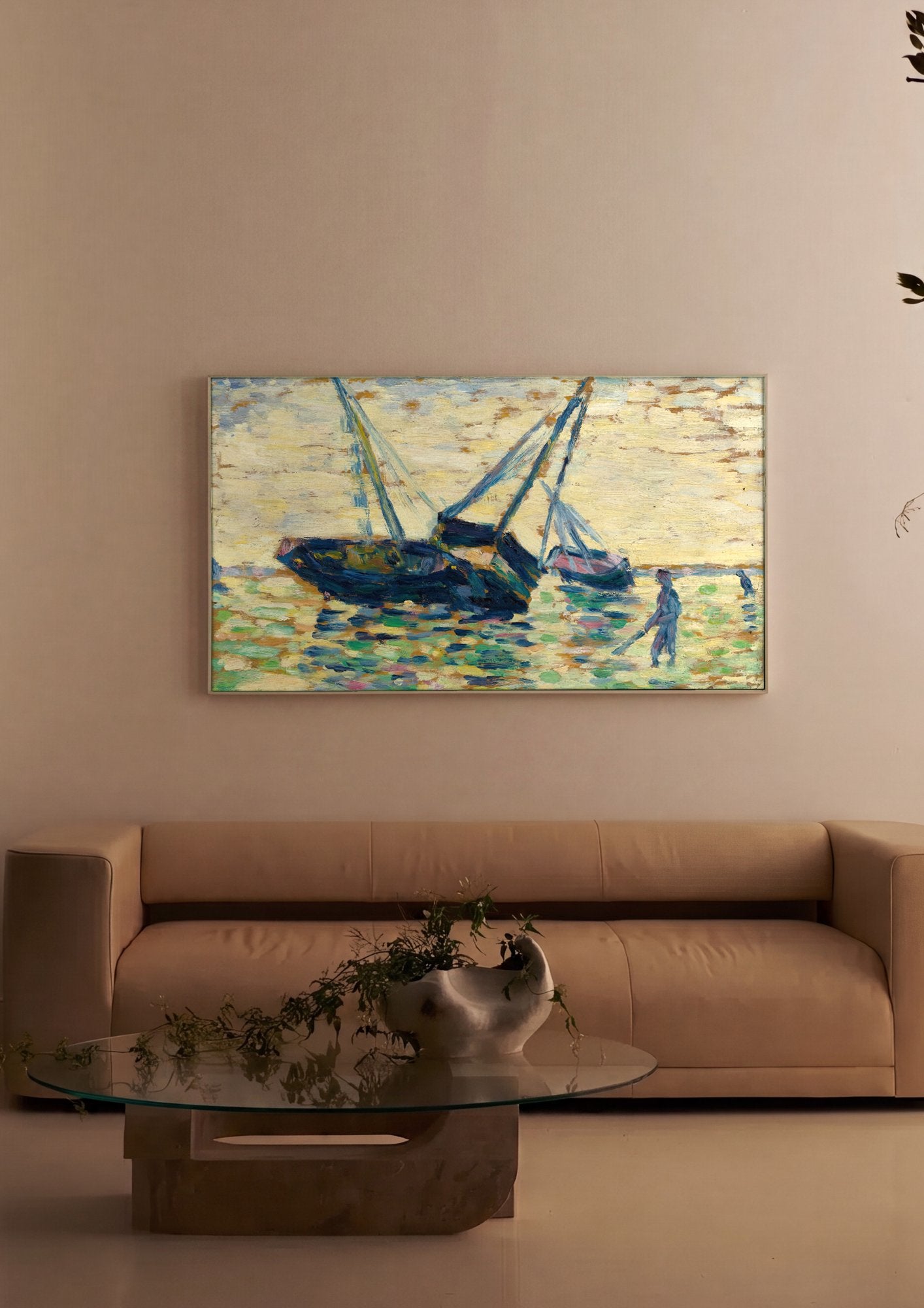 Quadro Decorativo Porto com Barcos - Georges Seurat em ambiente decorado