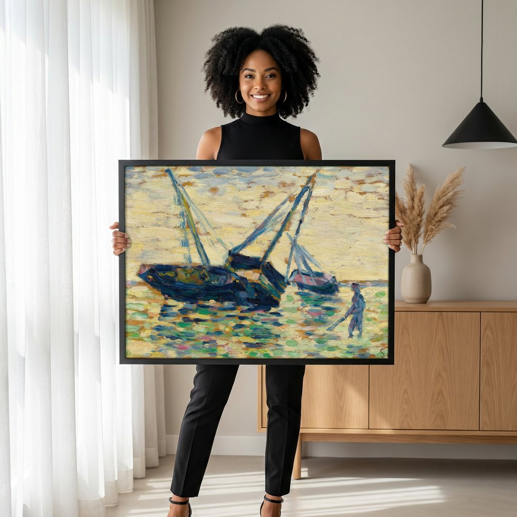 Quadro Decorativo Porto com Barcos - Georges Seurat com modelo em ambiente