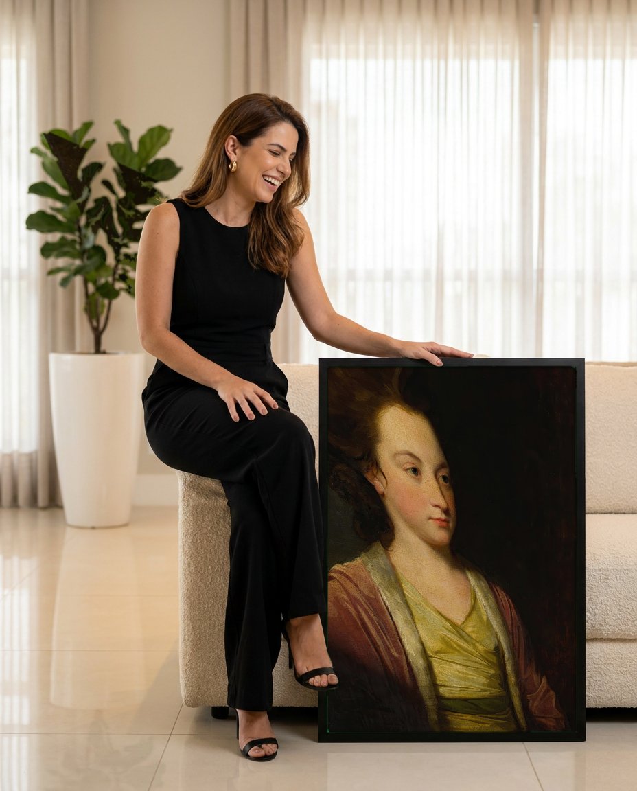 Quadro Decorativo Retrato Feminino - George Romney com modelo em ambiente