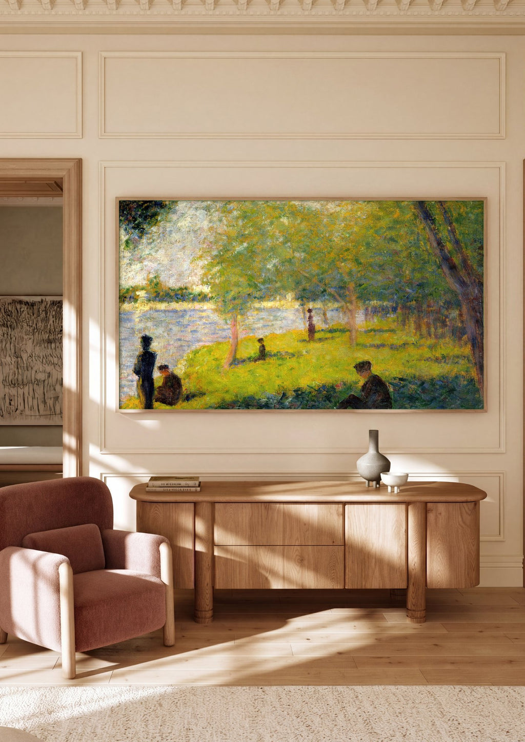 Quadro Decorativo A Margem do Sena - Georges Seurat em ambiente decorado