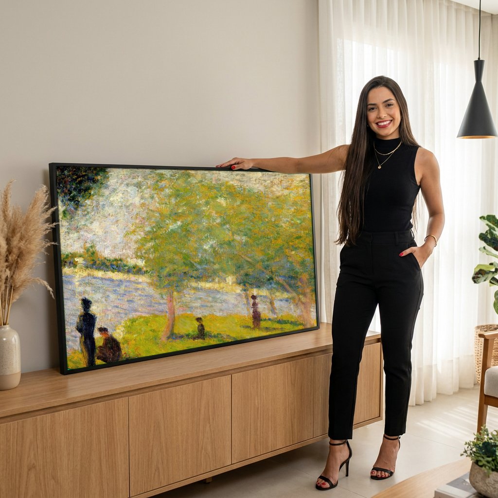 Quadro Decorativo A Margem do Sena - Georges Seurat com modelo em ambiente