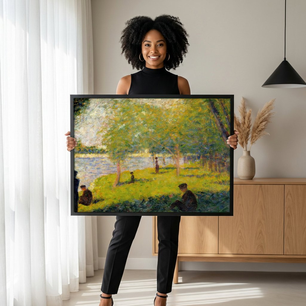 Quadro Decorativo A Margem do Sena - Georges Seurat com modelo em ambiente