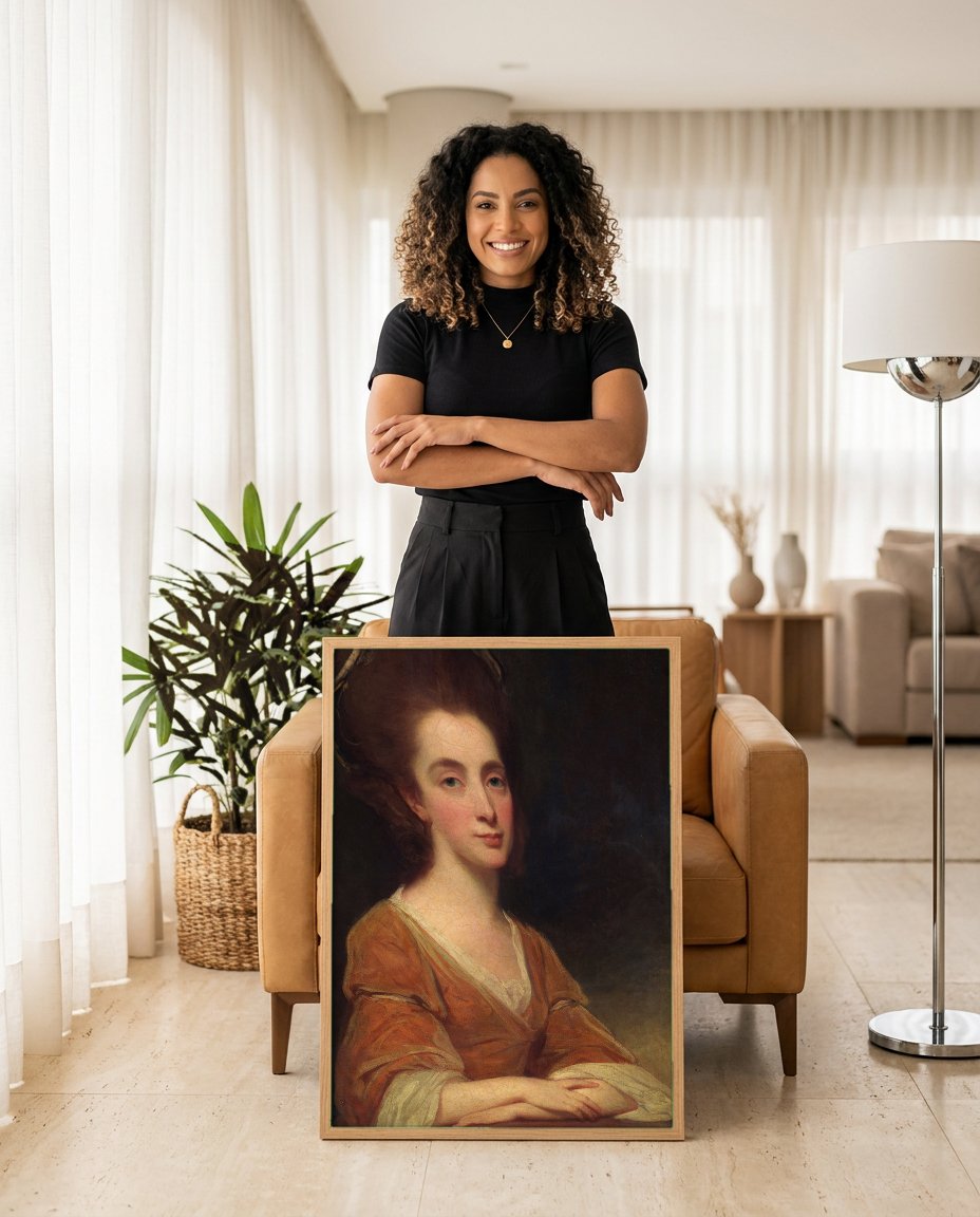 Quadro Decorativo Retrato Feminino - George Romney com modelo em ambiente