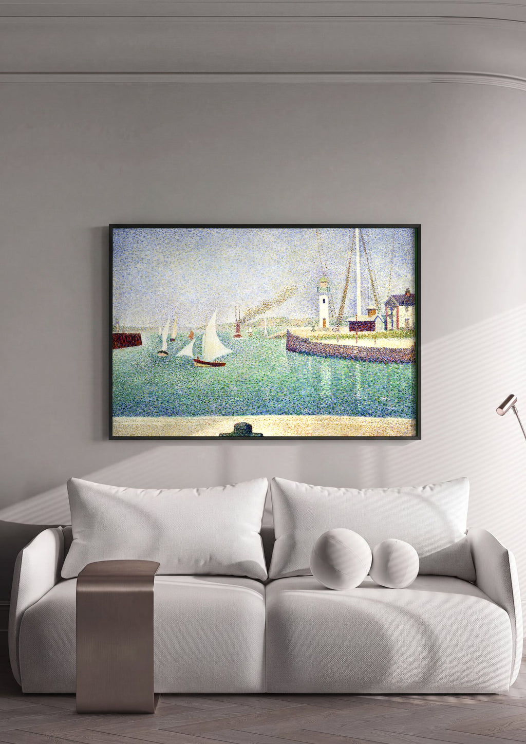 Quadro Decorativo Porto com Barcos - Georges Seurat em ambiente decorado