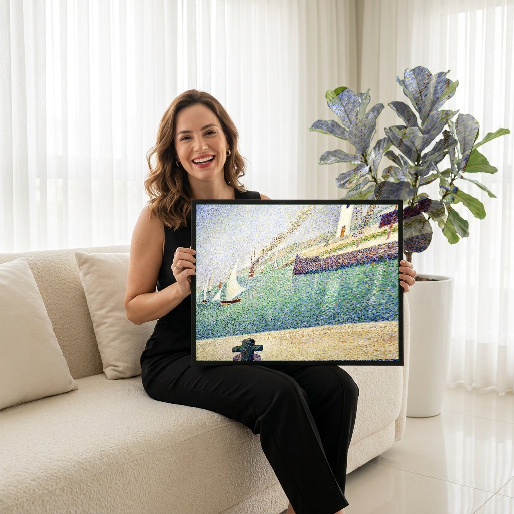 Quadro Decorativo Porto com Barcos - Georges Seurat com modelo em ambiente