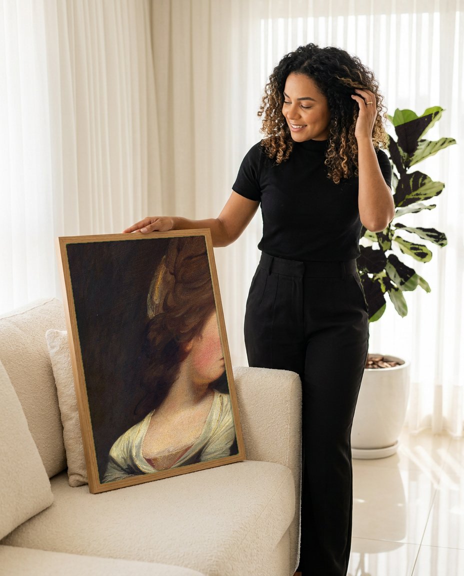 Quadro Decorativo Retrato Feminino - George Romney com modelo em ambiente