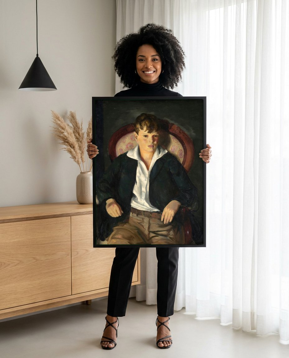 Quadro Decorativo Retrato de Jovem - George Bellows com modelo em ambiente