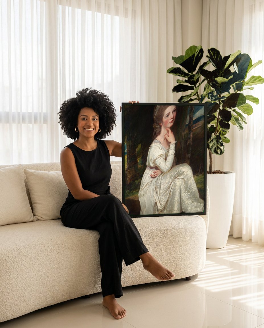 Quadro Decorativo Retrato Feminino - George Romney com modelo em ambiente