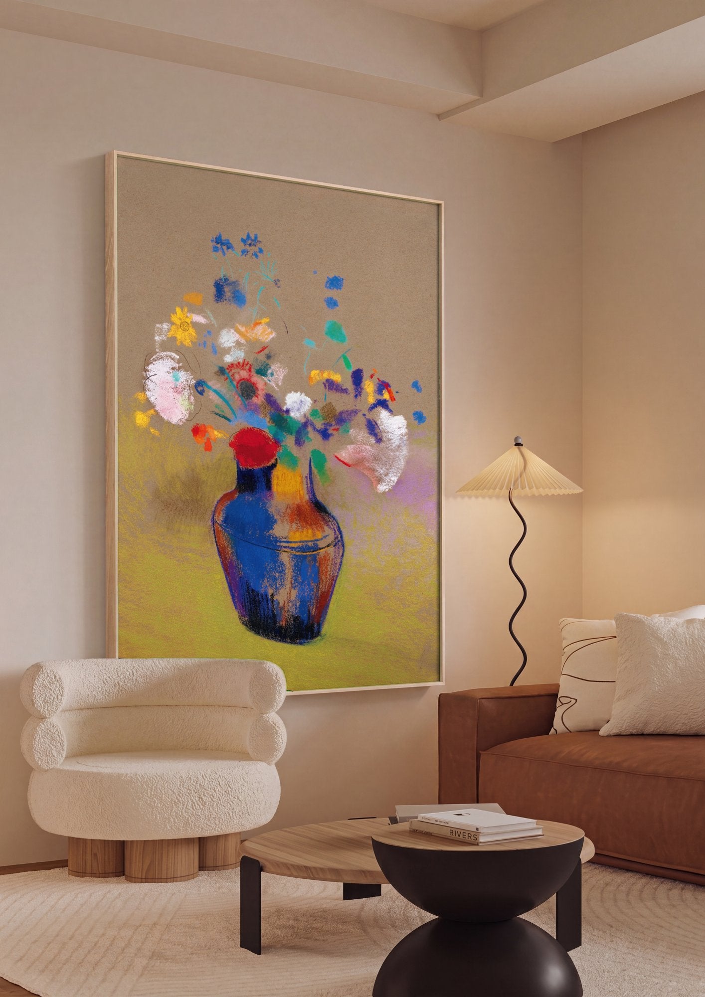 Quadro Decorativo 'Vaso com Flores Coloridas' - Odilon Redon em ambiente decorado