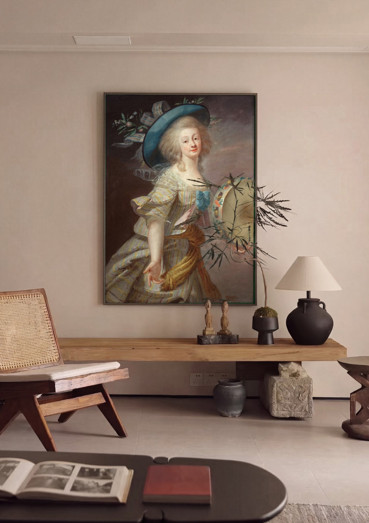 Quadro Decorativo A Mulher com o Tamborim - Vigée Le Brun em ambiente decorado