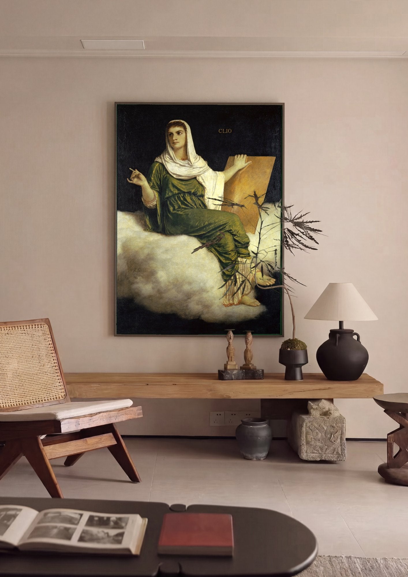 Quadro Decorativo Clio, a Musa da História - Arnold Böcklin em ambiente decorado