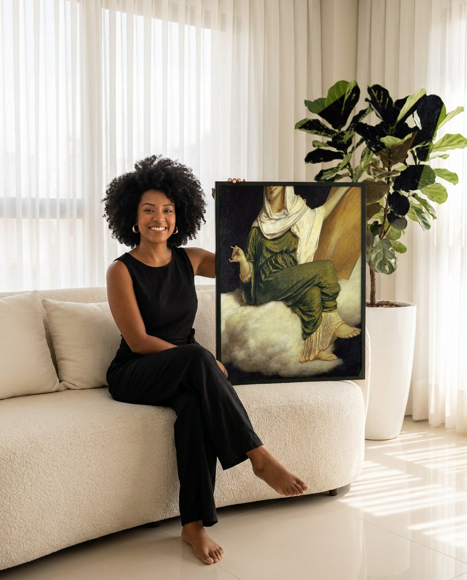 Quadro Decorativo Clio, a Musa da História - Arnold Böcklin com modelo em ambiente