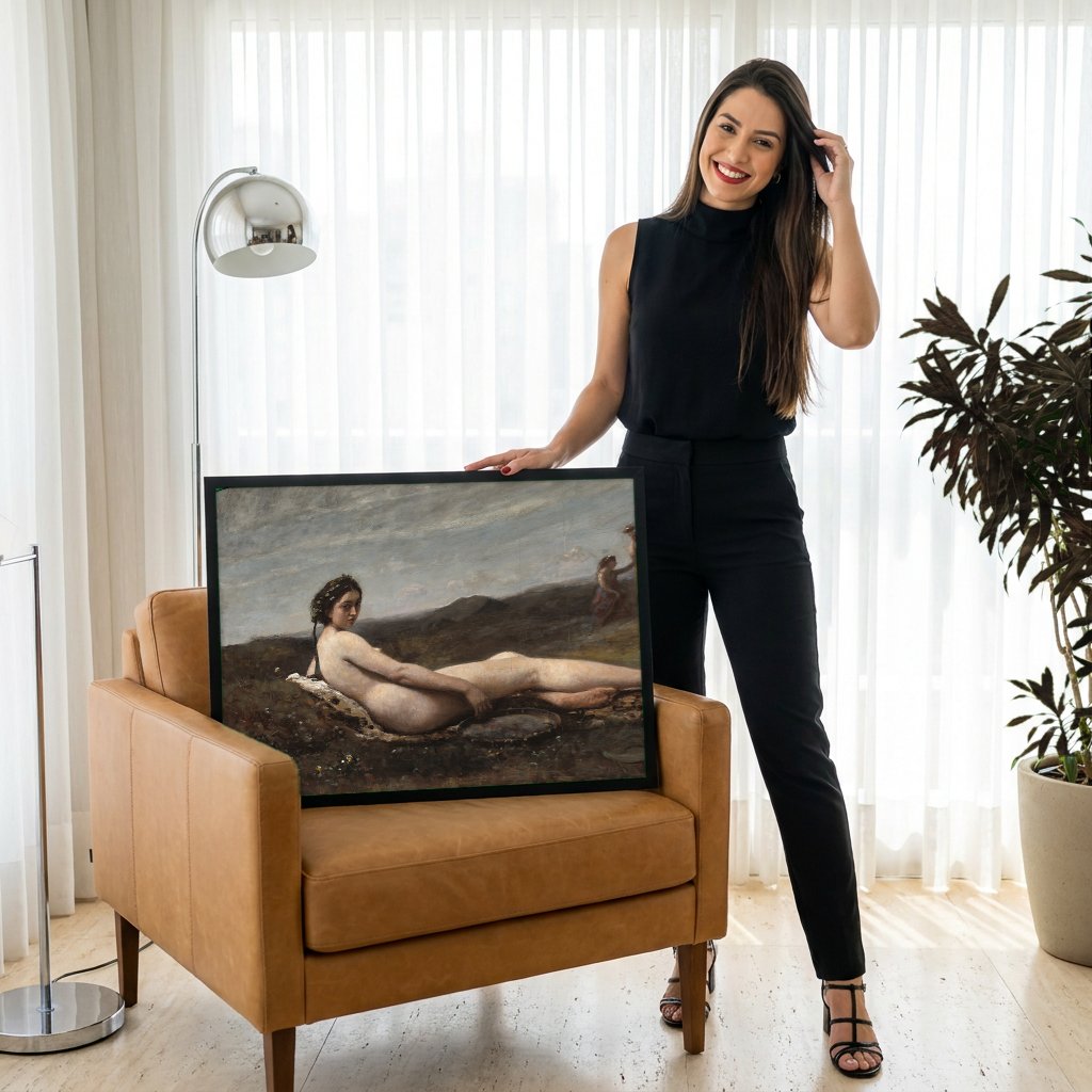 Quadro Decorativo Nudez na Paisagem - Corot com modelo em ambiente