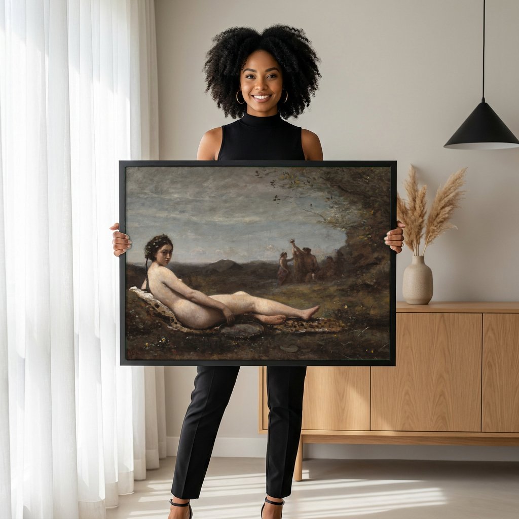 Quadro Decorativo Nudez na Paisagem - Corot com modelo em ambiente