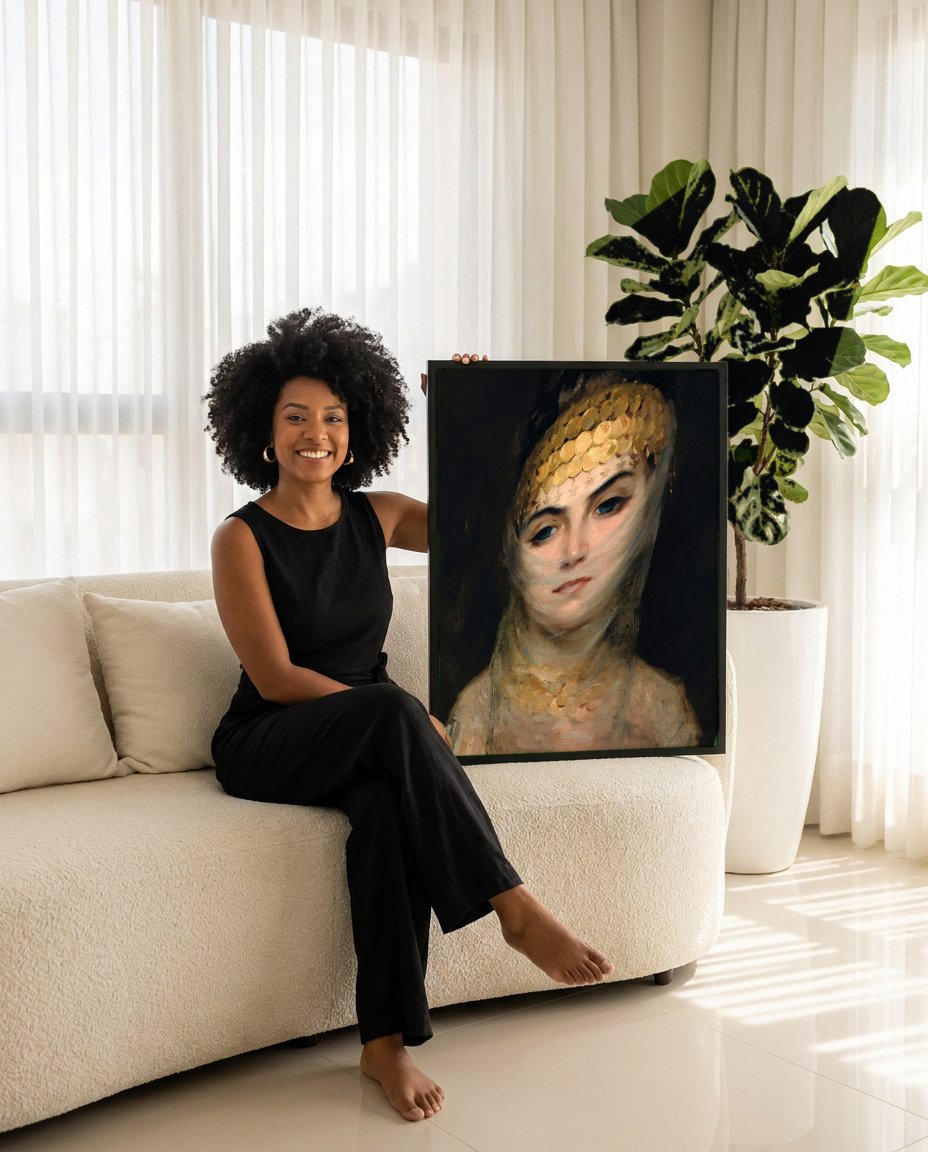 Quadro Decorativo A Jovem Grega - Theodoros Rall com modelo em ambiente