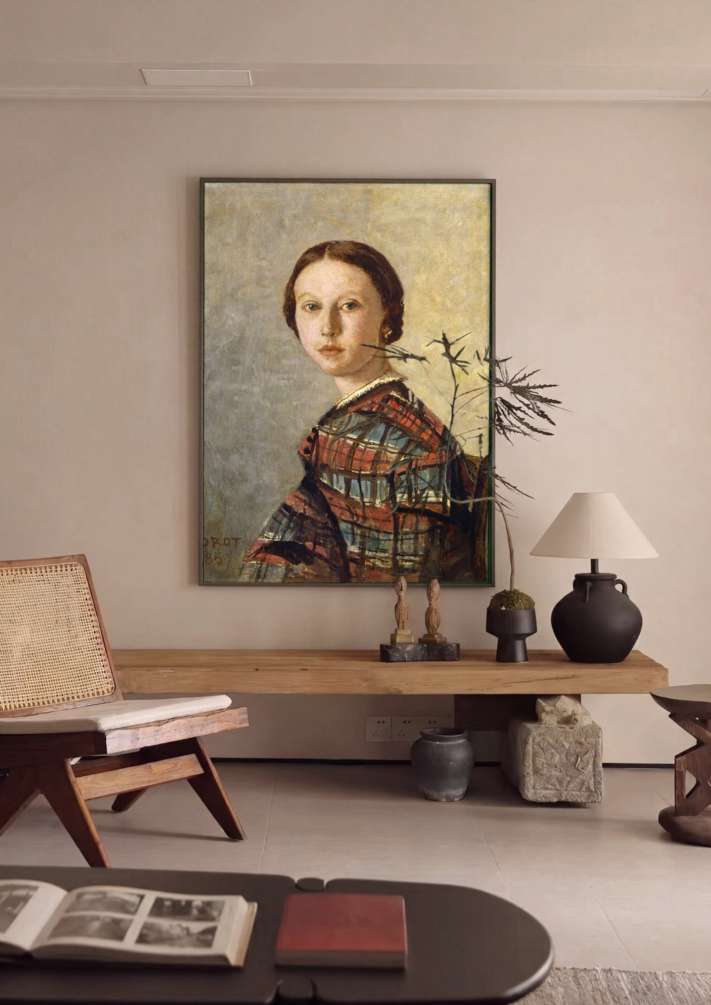Quadro Decorativo Retrato de Mulher - Corot em ambiente decorado