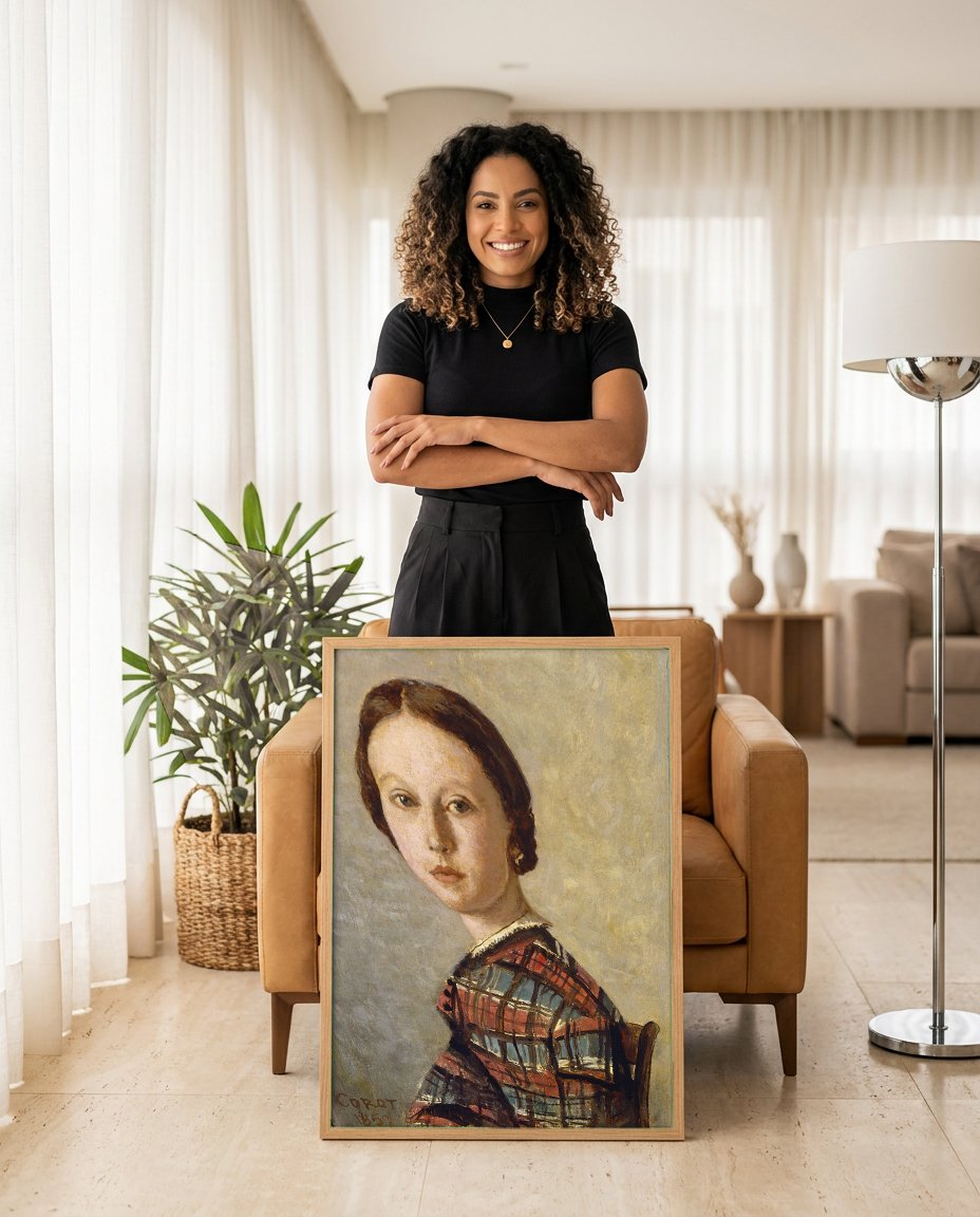 Quadro Decorativo Retrato de Mulher - Corot com modelo em ambiente