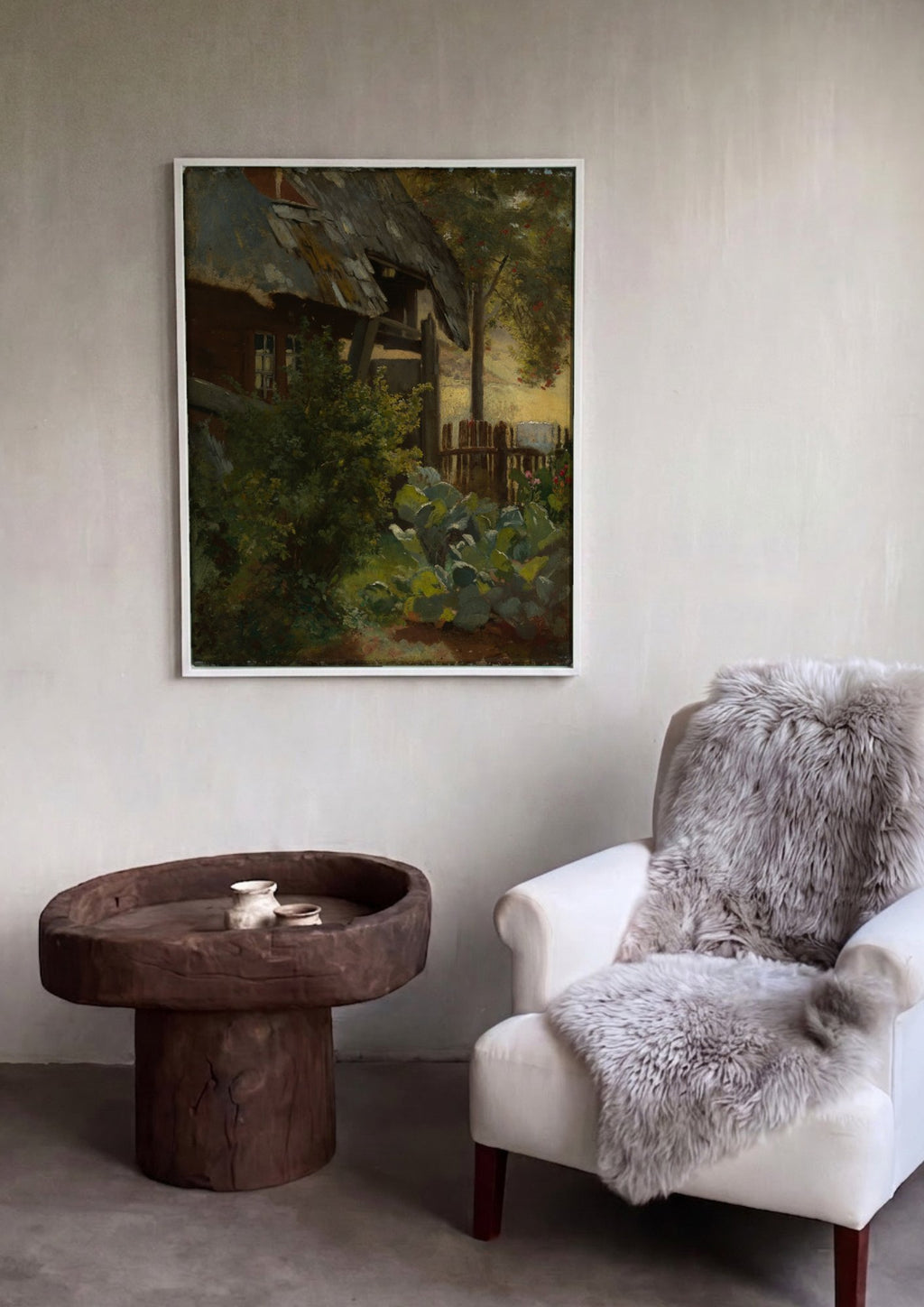 Quadro Decorativo Casa de Campo com Horta - Hans Thoma em ambiente decorado