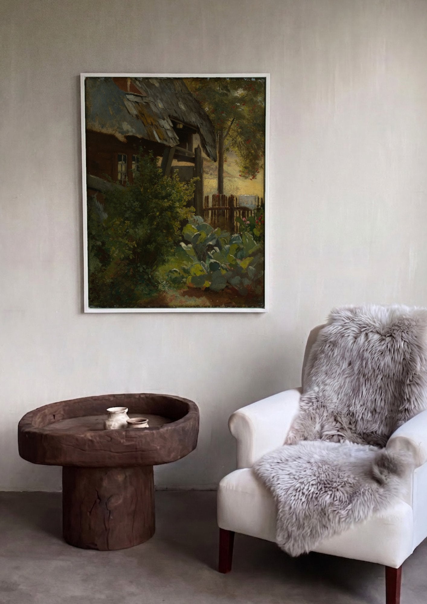 Quadro Decorativo Casa de Campo com Horta - Hans Thoma em ambiente decorado