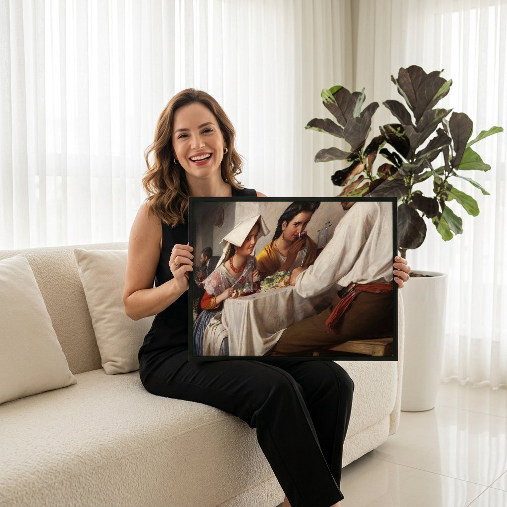 Quadro Decorativo A Cena de Jantar em Ostra Osteria - Carl Bloch com modelo em ambiente